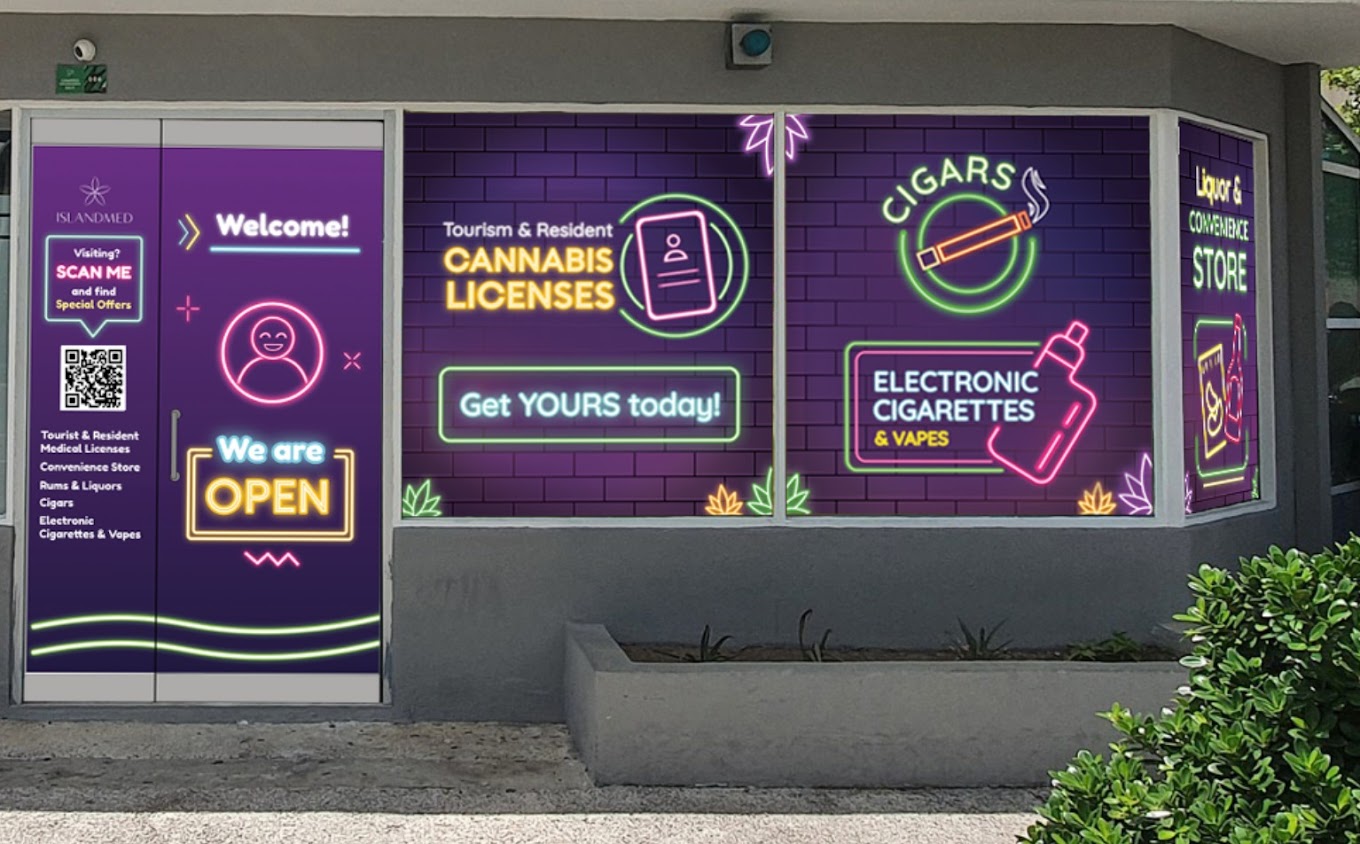 The Shop storefront with neon signs in Condado, San Juan